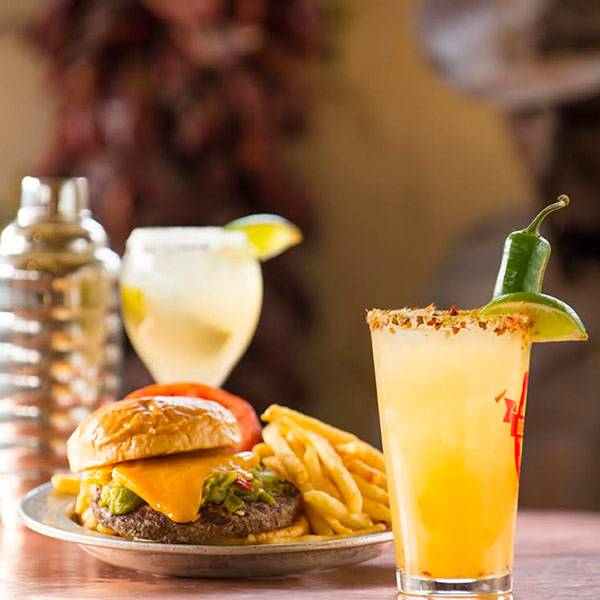 Del Charro Margarita & Green Chile Cheeseburger